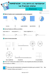 Lire, écrire et représenter des fractions simples – Exercices de numération pour le cm1 - Cycle 3 - PDF à imprimer