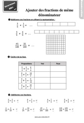 Exercices, révisions sur ajouter des fractions qui ont le même dénominateur au Cm1 avec les corrections - Cycle 3 - PDF à imprimer