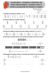 Comparer 2 fractions de même dénominateur, encadrer entre 2 entiers consécutifs les fractions simples - Exercices pour le Cm1 / Cm2 - Cycle 3 - PDF à imprimer