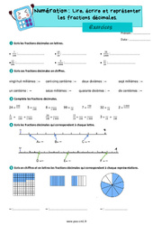 Lire écrire et représenter des fractions décimales – Exercices de numération pour le cm1 - Cycle 3 - PDF à imprimer
