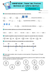 Passer des fractions décimales aux nombres décimaux et inversement – Exercices de numération pour le cm1 - Cycle 3 - PDF à imprimer