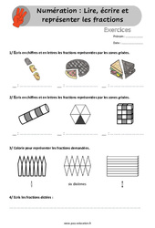 Lire, écrire et représenter les fractions - Exercices pour le Cm1 / Cm2 - Cycle 3 - PDF à imprimer