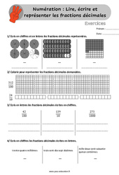 Lire, écrire et représenter les fractions décimales - Exercices pour le Cm1 / Cm2 - Cycle 3 - PDF à imprimer